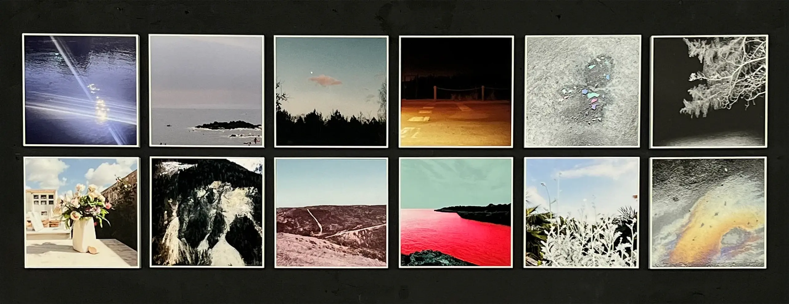 Ausstellungsansicht mit zwölf gerahmten Fotoarbeiten von Christian Dammert, NUMA.WORKS Galerie Mannheim